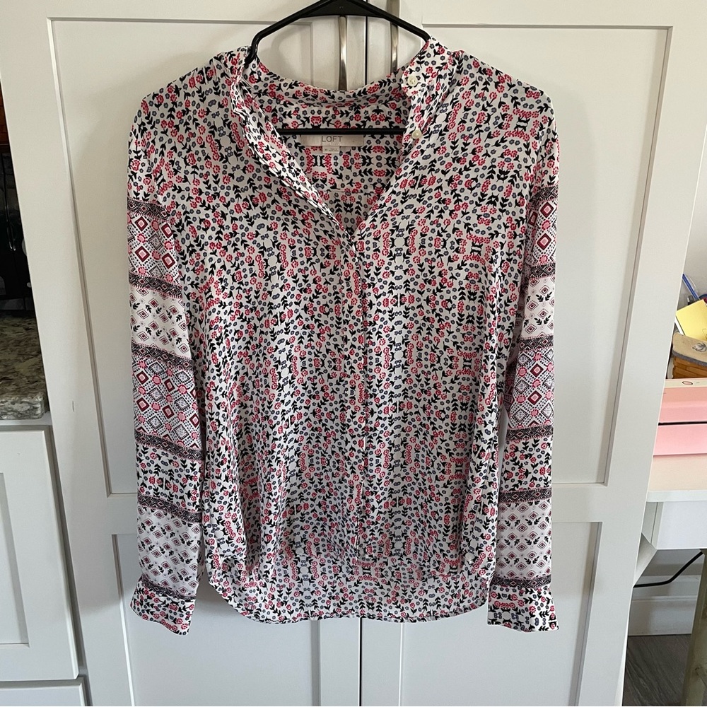 Loft Patchwork Collarless Utility Blouse - image 2